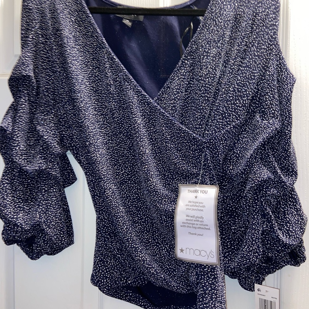 Macy's Navy Blue Blouse with Textured Design